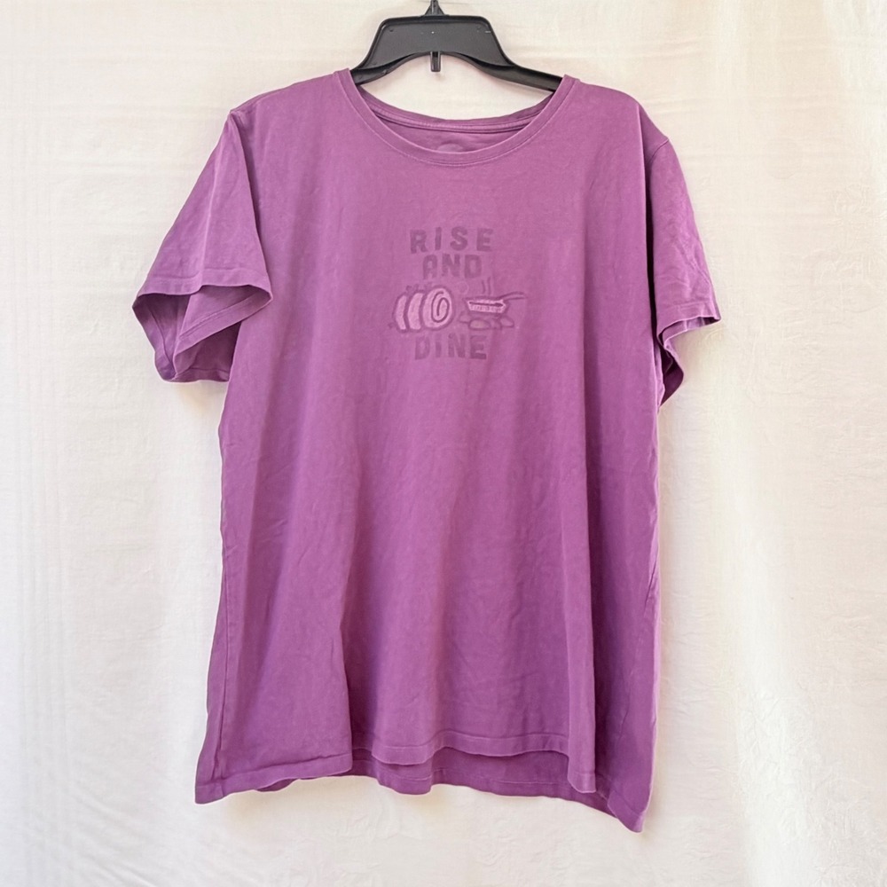 Life is Good T-Shirt Women XXL Purple Rise and Dine Graphic Cotton Tee